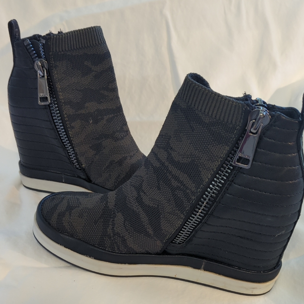 DKNY Black Patterned Wedge Ankle Boots